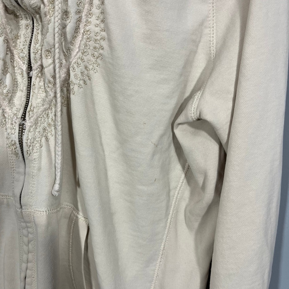 Lucky Brand Womens XL Vintage Y2K Cream Embroidered Full Zip Hoodie Boho Cotton - Picture 4 of 8